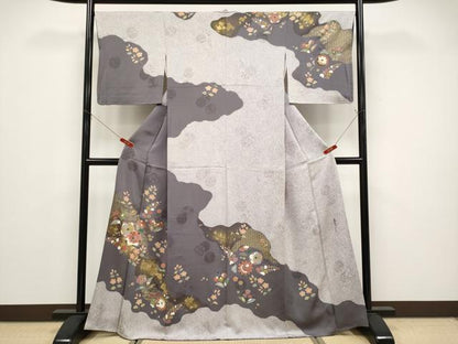 平和屋着物●京友禅の第一人者　松井青々　訪問着　駒刺繍　道長草花文　金彩　正絹　逸品　CABG3406tx