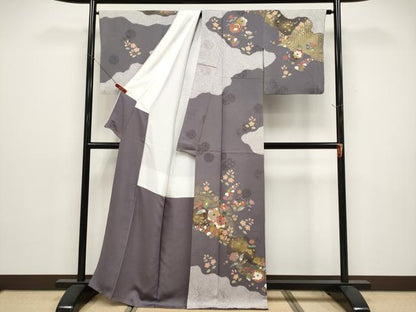 平和屋着物●京友禅の第一人者　松井青々　訪問着　駒刺繍　道長草花文　金彩　正絹　逸品　CABG3406tx