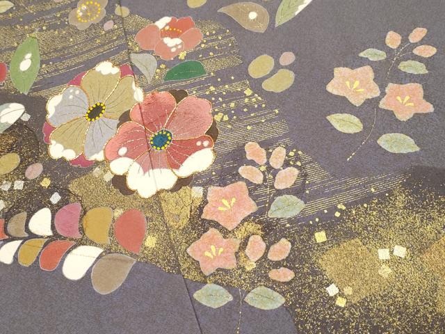 平和屋着物●京友禅の第一人者　松井青々　訪問着　駒刺繍　道長草花文　金彩　正絹　逸品　CABG3406tx