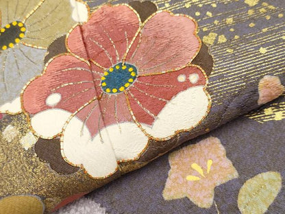平和屋着物●京友禅の第一人者　松井青々　訪問着　駒刺繍　道長草花文　金彩　正絹　逸品　CABG3406tx