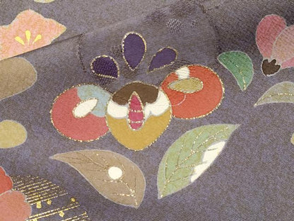 平和屋着物●京友禅の第一人者　松井青々　訪問着　駒刺繍　道長草花文　金彩　正絹　逸品　CABG3406tx