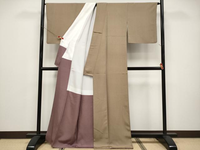 平和屋着物●江戸小紋　万筋　柴染色×黄枯茶色　正絹　逸品　CABG3412tx
