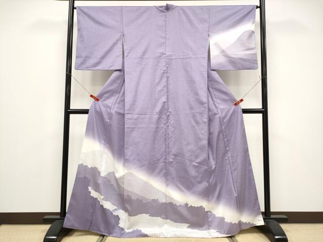平和屋着物●訪問着　本場染大島紬　風景シルエット　銀通し地　正絹　逸品　CABG3414tx