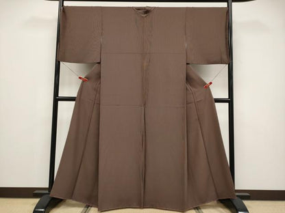 平和屋着物●江戸小紋　万筋　黒×煎茶色　正絹　逸品　未使用　CABG3416tx