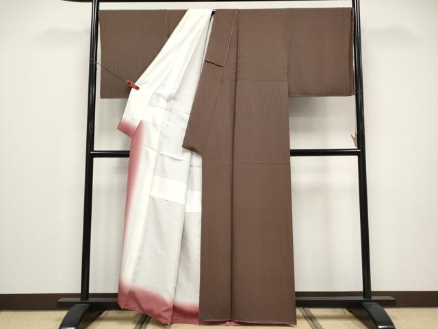 平和屋着物●江戸小紋　万筋　黒×煎茶色　正絹　逸品　未使用　CABG3416tx