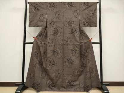 平和屋着物●本場大島紬　7マルキ　草花絵巻文　正絹　逸品　CABG3418tx