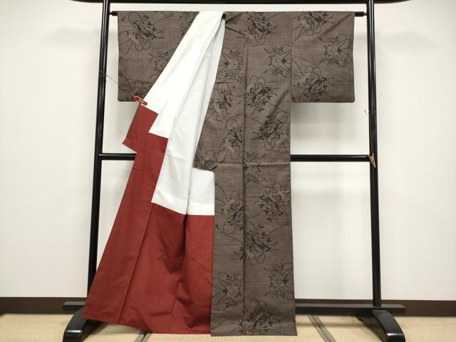 平和屋着物●本場大島紬　7マルキ　草花絵巻文　正絹　逸品　CABG3418tx
