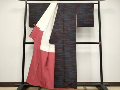 平和屋着物●結城紬　80亀甲　エ霞文　正絹　逸品　CABG3419tx