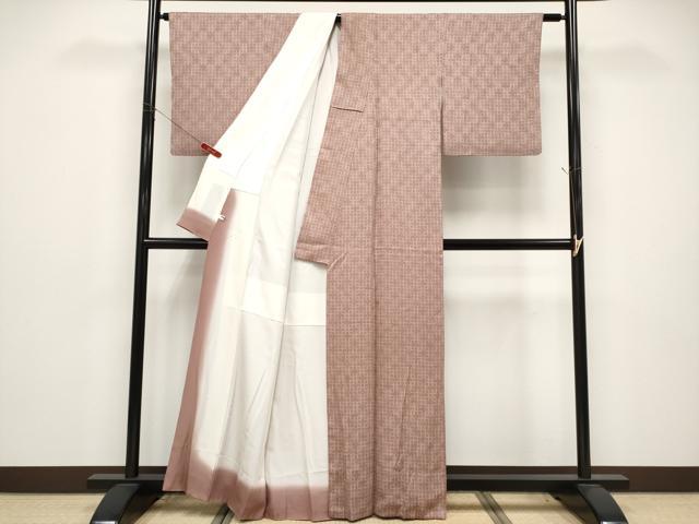 平和屋着物●上質な小紋　草木染　幾何学文様　反端付き　正絹　逸品　CABG3421tx