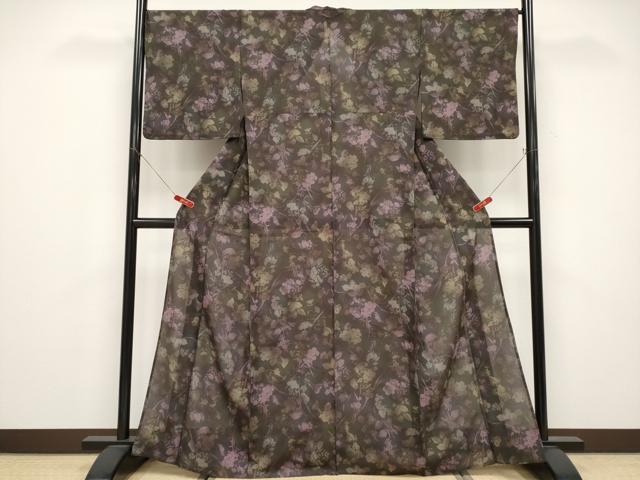 平和屋着物＊夏物　小紋　縦絽　草花文　暈し染め　洗える着物　CABG3430tx