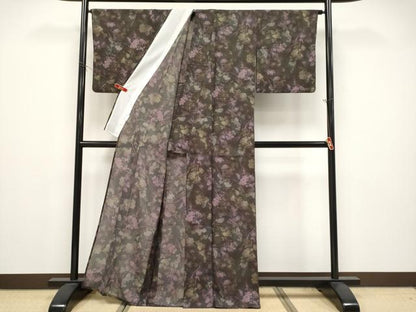 平和屋着物＊夏物　小紋　縦絽　草花文　暈し染め　洗える着物　CABG3430tx