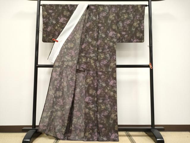 平和屋着物＊夏物　小紋　縦絽　草花文　暈し染め　洗える着物　CABG3430tx