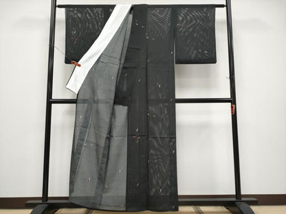 平和屋着物＊夏物　小紋　絽　成り物　黒地　洗える着物　CABG3434tx