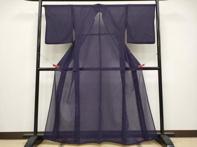 平和屋着物＊夏物　色無地　枝葉紋紗　深紫色　洗える着物　CABG3438tx