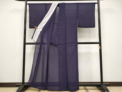 平和屋着物＊夏物　色無地　枝葉紋紗　深紫色　洗える着物　CABG3438tx