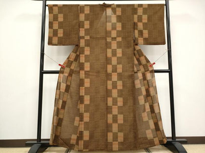平和屋着物＊夏物　小紋　紗　市松文様　洗える着物　CABG3444tx