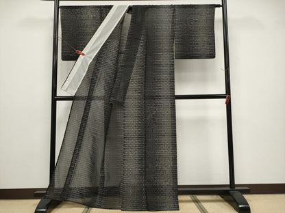 平和屋着物＊夏物　紗紬　間道　黒地　正絹　逸品　CABG3446tx