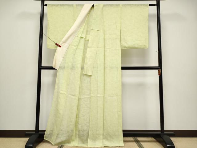 平和屋着物＊夏物　色無地　花唐草紋紗　若菜色　正絹　逸品　CABG3449tx