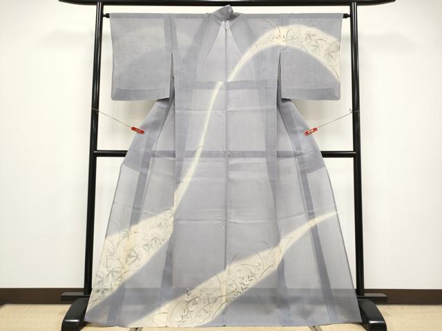 平和屋着物＊夏物　訪問着　紗紬　手描き　草花文　金彩　正絹　逸品　CABG3454tx