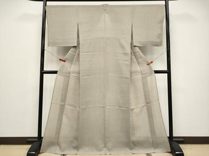 平和屋着物＊夏物　生紬　色無地　空五倍子色　正絹　逸品　CABG3455tx