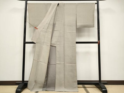 平和屋着物＊夏物　生紬　色無地　空五倍子色　正絹　逸品　CABG3455tx