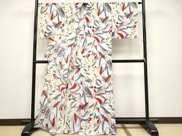 平和屋着物＊夏物 小紋 紗 舞葉文 セオアルファ 洗える着物 未使用 CABG3465tx