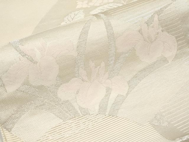平和屋着物＊夏物 六通柄袋帯 地紙草花文 銀糸 正絹 逸品 CABG3467tx