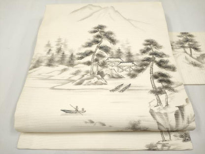 平和屋着物＊夏物　九寸名古屋帯　作家物　手描き　刺繍　水辺風景文　正絹　逸品　未使用　CABG3478tx