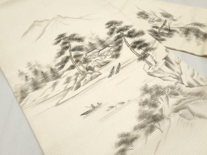 平和屋着物＊夏物　九寸名古屋帯　作家物　手描き　刺繍　水辺風景文　正絹　逸品　未使用　CABG3478tx