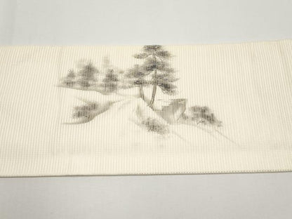 平和屋着物＊夏物　九寸名古屋帯　作家物　手描き　刺繍　水辺風景文　正絹　逸品　未使用　CABG3478tx