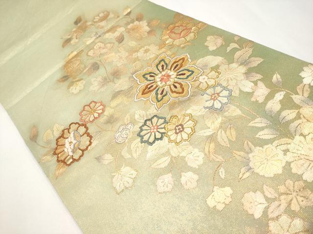 平和屋着物＊夏物 六通柄袋帯 刺繍 枝花文 金彩 正絹 逸品 CABG3491tx