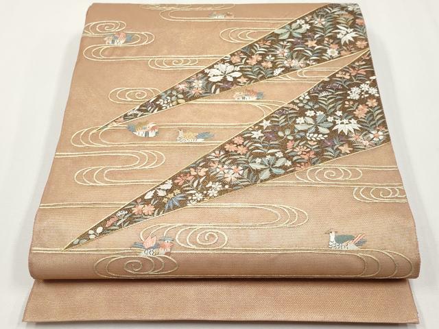 平和屋着物＊夏物 中国三大刺繍 相良刺繍 総刺繍 太鼓柄袋帯 駒刺繍 流水鴛鴦草花文 金糸 正絹 逸品 CABG3492tx