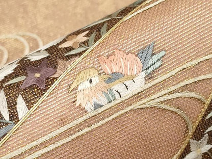 平和屋着物＊夏物 中国三大刺繍 相良刺繍 総刺繍 太鼓柄袋帯 駒刺繍 流水鴛鴦草花文 金糸 正絹 逸品 CABG3492tx
