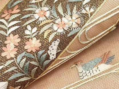 平和屋着物＊夏物 中国三大刺繍 相良刺繍 総刺繍 太鼓柄袋帯 駒刺繍 流水鴛鴦草花文 金糸 正絹 逸品 CABG3492tx