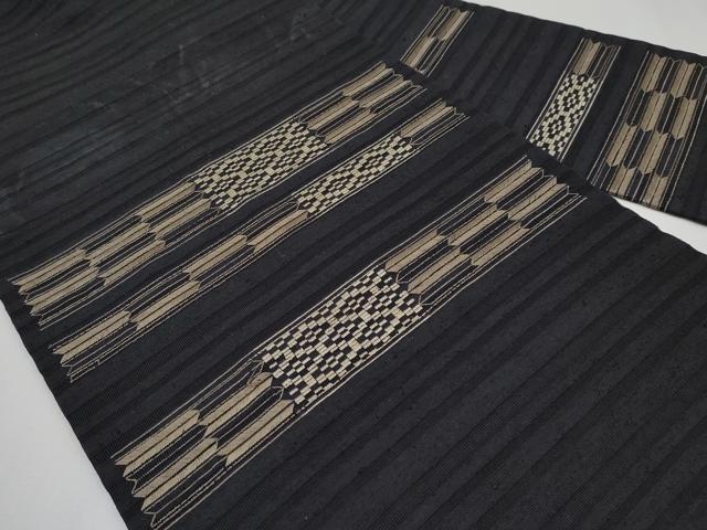 平和屋着物＊京都・西陣 織元ブランド 秦流舎　夏物　九寸名古屋帯　紗真綿　総刺繍　矢絣　黒地　上代98万　反端付　正絹 逸品 CABG3498tx