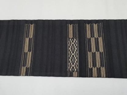 平和屋着物＊京都・西陣 織元ブランド 秦流舎　夏物　九寸名古屋帯　紗真綿　総刺繍　矢絣　黒地　上代98万　反端付　正絹 逸品 CABG3498tx