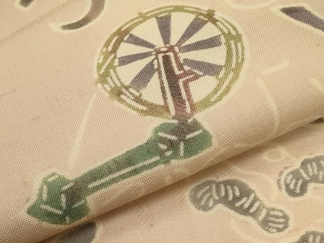 平和屋着物＊夏物　九寸名古屋帯　型染め　絹芭蕉　いろは歌　正絹　逸品　CABG3499tx