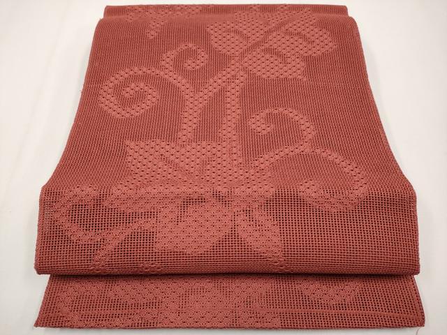 平和屋着物＊夏物　八寸名古屋帯　葡萄唐草文　蘇芳色　正絹　逸品　CABG3503tx