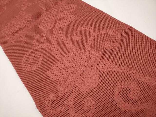 平和屋着物＊夏物　八寸名古屋帯　葡萄唐草文　蘇芳色　正絹　逸品　CABG3503tx