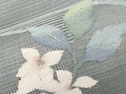 平和屋着物＊夏物　八寸名古屋帯　絽綴れ　流水枝花文　銀糸　正絹　逸品　CABG3504tx