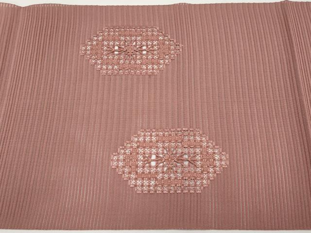 平和屋着物＊夏物　八寸名古屋帯　絽綴れ　ドロンワーク　亀甲文様　蘇芳香色　正絹　逸品　CABG3507tx