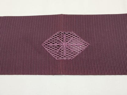 平和屋着物＊夏物　八寸名古屋帯　絽綴れ　ドロンワーク　抽象文　滅紫色　正絹　逸品　CABG3508tx
