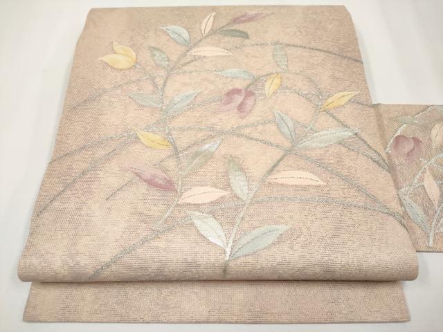 平和屋着物＊夏物　九寸名古屋帯　枝花文　銀糸　正絹　逸品　CABG3509tx