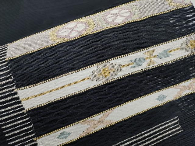平和屋着物＊夏物　八寸名古屋帯　絽綴れ　横段文　黒地　金銀糸　正絹　逸品　CABG3510tx