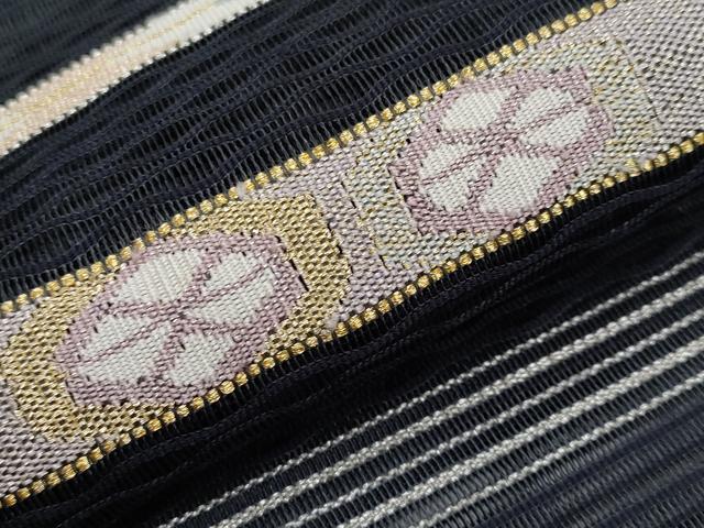 平和屋着物＊夏物　八寸名古屋帯　絽綴れ　横段文　黒地　金銀糸　正絹　逸品　CABG3510tx