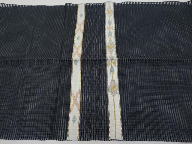 平和屋着物＊夏物　八寸名古屋帯　絽綴れ　横段文　黒地　金銀糸　正絹　逸品　CABG3510tx