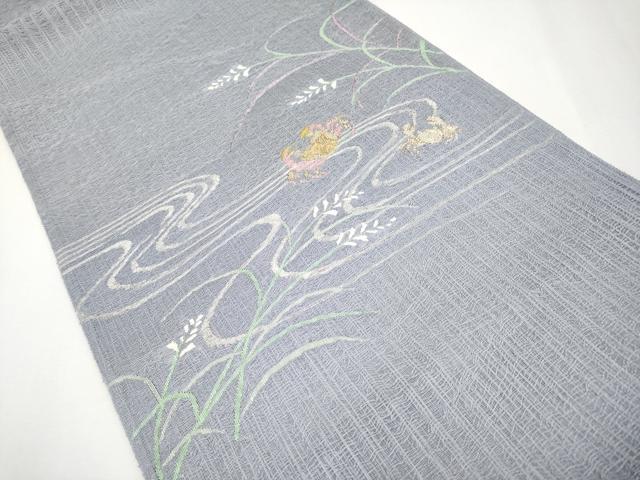 平和屋着物＊夏物 太鼓柄袋帯 すくい織 蟹 カニ 金銀糸 正絹 逸品 未使用 CABG3512tx