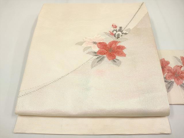平和屋着物＊夏物　九寸名古屋帯　枝花文　正絹　逸品　CABG3532tx