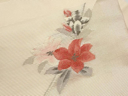 平和屋着物＊夏物　九寸名古屋帯　枝花文　正絹　逸品　CABG3532tx