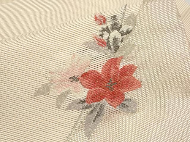 平和屋着物＊夏物　九寸名古屋帯　枝花文　正絹　逸品　CABG3532tx
